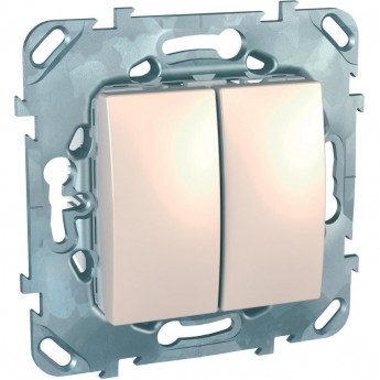 Переключатель 2-клавишный SCHNEIDER ELECTRIC UNICA, 2 х сх. 6, 10 АX, 250 В, бежевый
