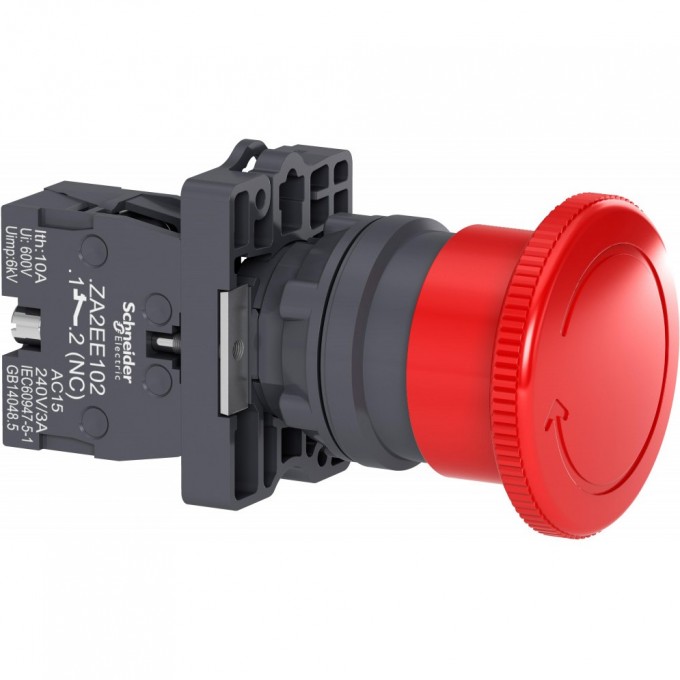 Кнопка аварийной остановки SCHNEIDER ELECTRIC HARMONY EASY XA2 с возвратом, поворотная, красная, 40мм, 1НЗ XA2ES542