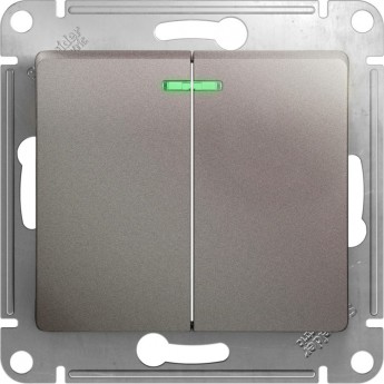 2-клавишный выключатель SCHNEIDER ELECTRIC GLOSSA с подсветкой, сх.5а, 10АХ, механизм, ПЛАТИНА