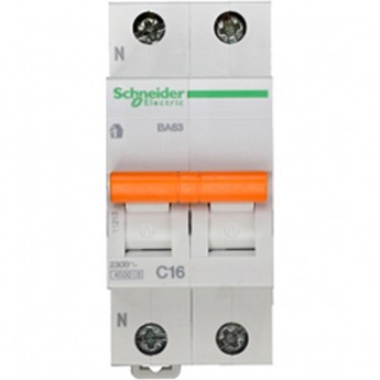 Автоматический выключатель SCHNEIDER ELECTRIC ДОМОВОЙ ВА63 1П+Н 16A C 4,5 кА, Болгария/Италия