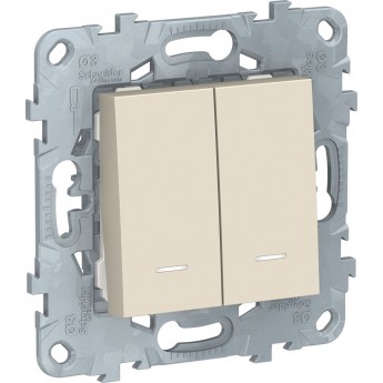 Переключатель 2-клавишный SCHNEIDER ELECTRIC UNICA NEW, 2 модуля, с подсветкой, 2 х сх. 6а, бежевый