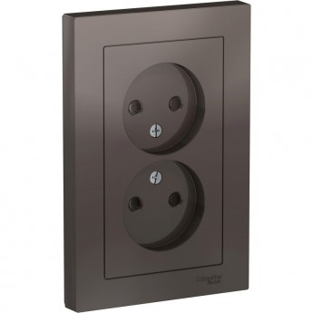 Розетка двойная SCHNEIDER ELECTRIC ATLASDESIGN без заземления, со шторками, в сборе, мокко