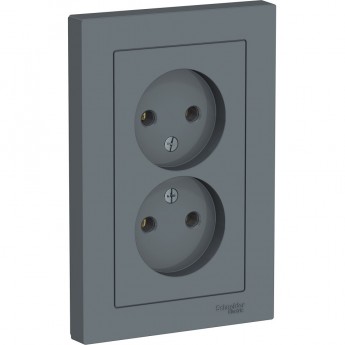 Розетка двойная SCHNEIDER ELECTRIC ATLASDESIGN без заземления, в сборе, грифель