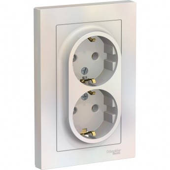 Розетка двойная SCHNEIDER ELECTRIC ATLASDESIGN с заземлением, в сборе, жемчуг