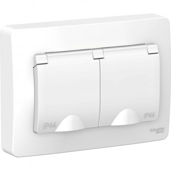 Розетка двойная SCHNEIDER ELECTRIC BLANCA IP44 с заземлением, со шторками, с крышками, 16А, 250В, белый