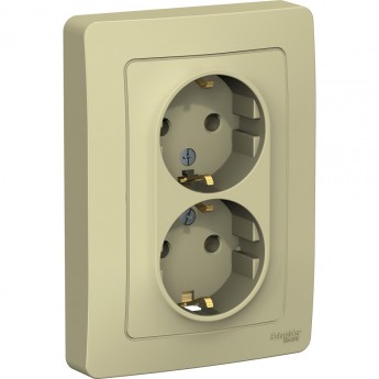 Розетка двойная SCHNEIDER ELECTRIC BLANCA с/у, с заземлением, без шторок, 16А, 250В, бежевый