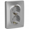 Розетка двойная SCHNEIDER ELECTRIC BLANCA с/у, с заземлением, со шторками, 16А, 250В, алюминий BLNRS001123