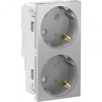 Розетка двойная SCHNEIDER ELECTRIC UNICA MODULAR, со шторками, с заземлением, с винтовыми зажимами, алюминий