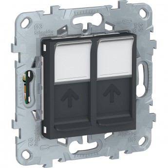 Розетка компьютерная SCHNEIDER ELECTRIC UNICA NEW, RJ45, двойная, кат. 5е UTP, антрацит