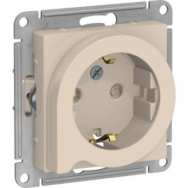 Розетка SCHNEIDER ELECTRIC ATLASDESIGN с заземлением, со шторками, с выталкивателем, механизм, бежевый