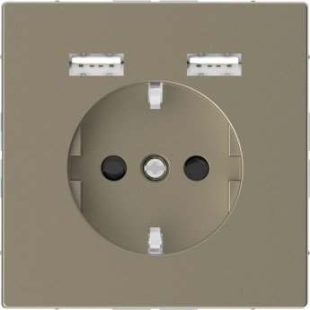 Розетка силовая SCHNEIDER ELECTRIC MERTEN D-LIFE 16А, с зарядкой USB A+A 2,4 A, САХАРА