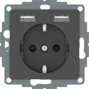 Розетка силовая SCHNEIDER ELECTRIC MERTEN SM, 16 A с зарядкой USB A+A 2,4 A, антрацит