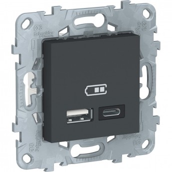 Розетка USB SCHNEIDER ELECTRIC UNICA NEW, 2-местная, тип А+С, 5 В / 2400 мА, антрацит