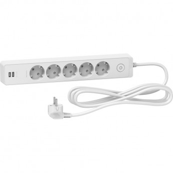 Удлинитель SCHNEIDER ELECTRIC UNICA EXTEND 5 розеток 2К+З, кабель 3м, 2 USB, белый
