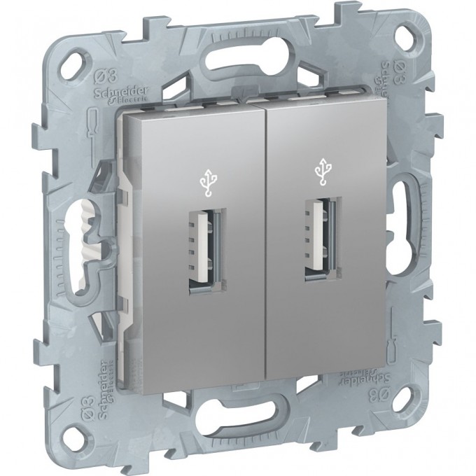 USB-коннектор SCHNEIDER ELECTRIC UNICA NEW, 2-местный, алюминий NU542730