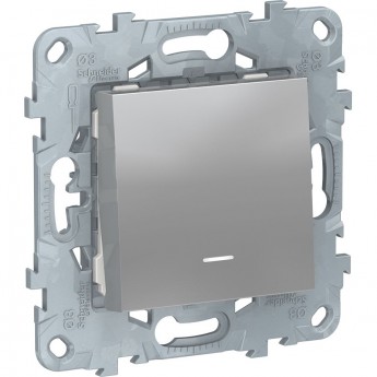 Выключатель 1-клавишный SCHNEIDER ELECTRIC UNICA NEW, с подсветкой, сх. 1а, алюминий