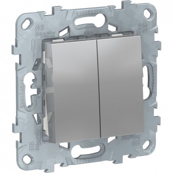 Выключатель 2-клавишный SCHNEIDER ELECTRIC UNICA NEW, сх. 5, алюминий
