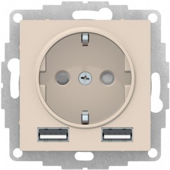 Силовая розетка SCHNEIDER ELECTRIC ATLASDESIGN 3-м СП 16А IP20 с 2-мя заряд. устройствами USB тип A+A 5В/2.4А 2х5В/1.2А механизм, беж.