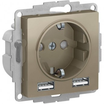 Силовая розетка SCHNEIDER ELECTRIC ATLASDESIGN 3-м СП 16А IP20 с 2-мя заряд. устройствами USB тип A+A 5В/2.4А 2х5В/1.2А механизм, шампань