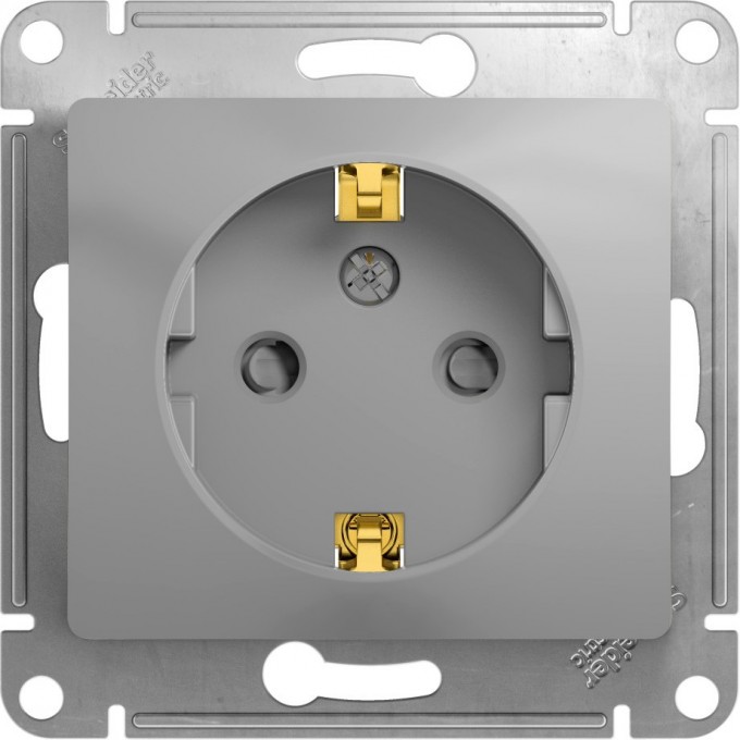 Розетка SCHNEIDER ELECTRIC GLOSSA с заземлением, со шторкой, механизм, алюминий GSL000345